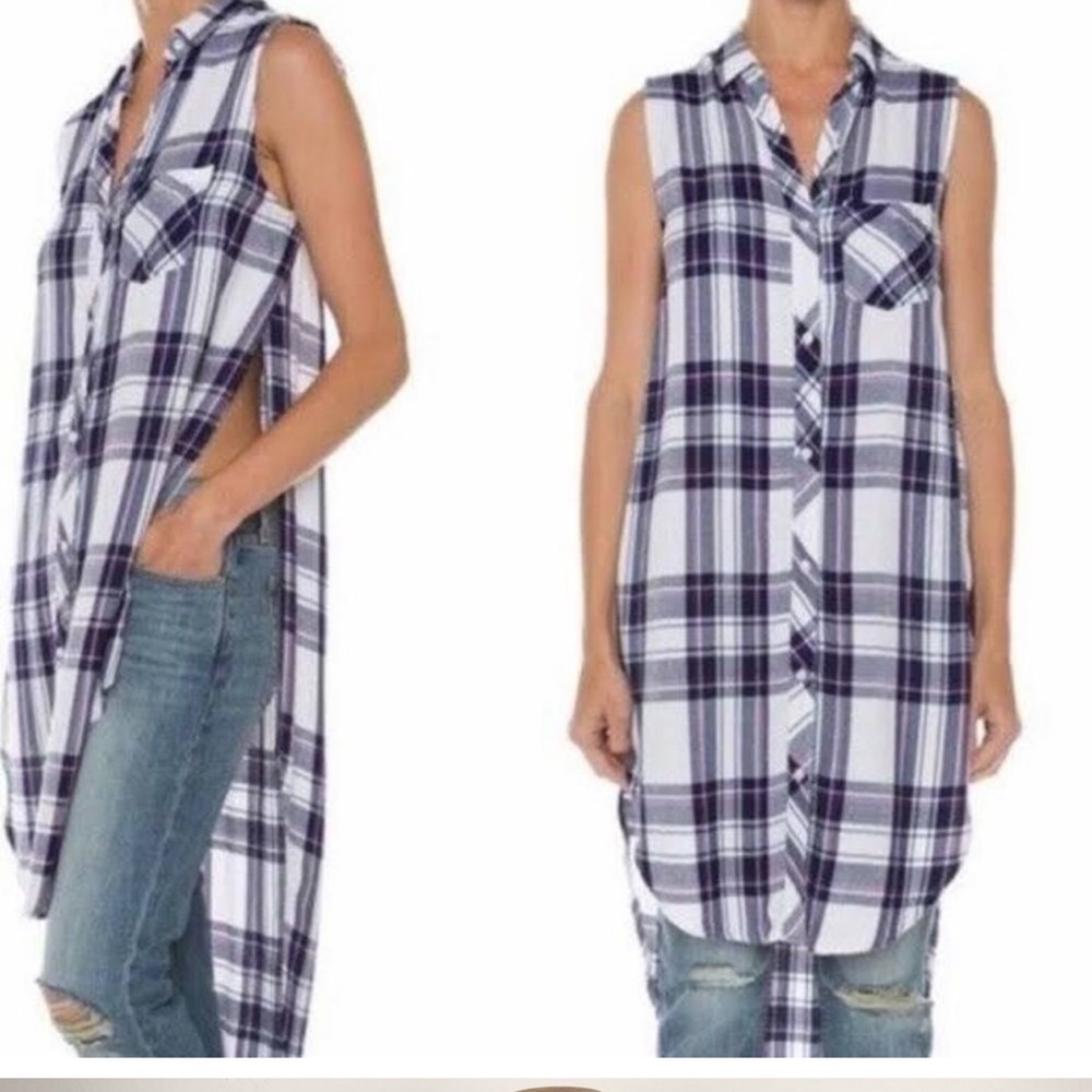 Rails Plaid Hi-Low Side Split Tunic Shirt size XS